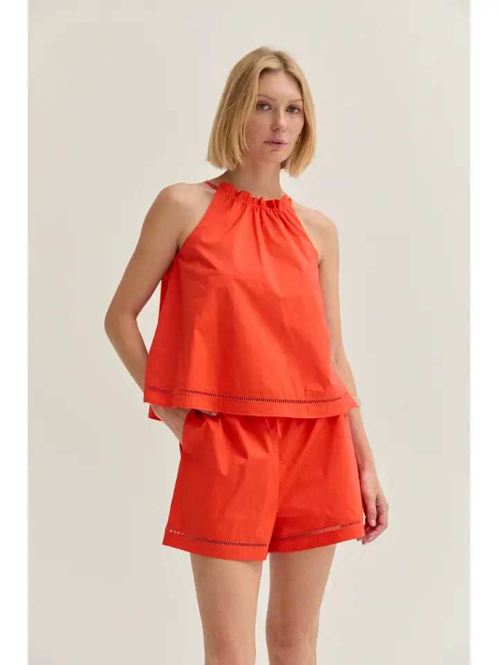 Reese Poplin Lattice Halter Top