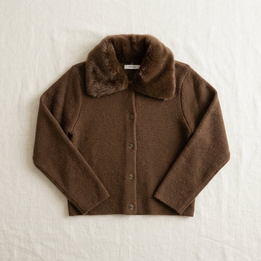 Faux Fur Collar Thick Cardigan