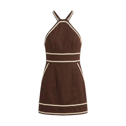 Contrast Rope Trim Halter Mini Dress