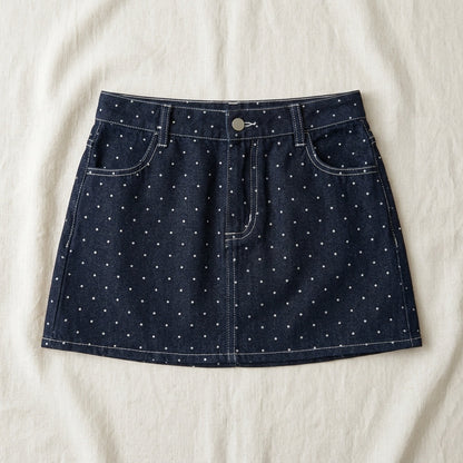 Low Rise Polka Dot Denim Mini Skirt