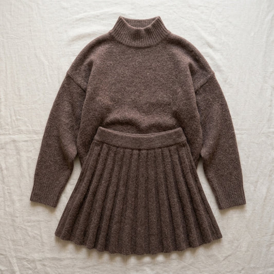 Mock Neck Sweater and Pleated Skirt Set