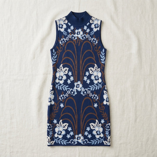 High Neck Sleeveless Pattern Dress