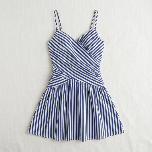 Striped Wrap Smocked Mini Dress