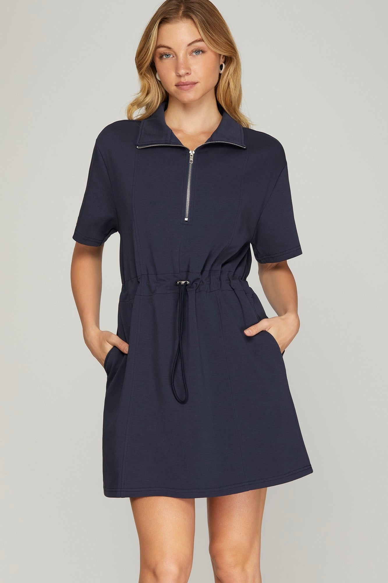 Drawstring Waist Scuba Knit Dress