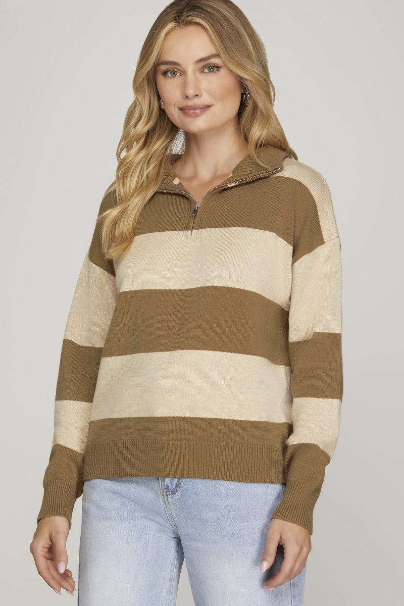 Half Zip Striped Sweater