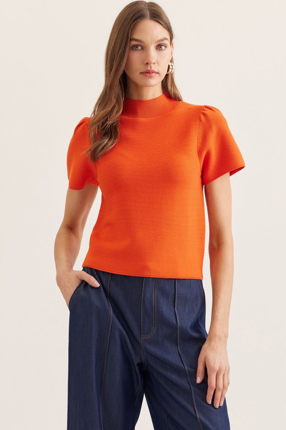 Puff Sleeve Mock Neck Top