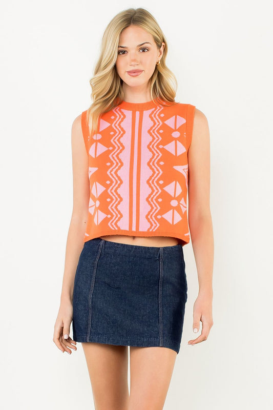 Sleeveless Patterned Sweater