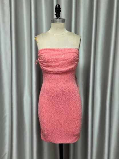 Strapless Mesh Beaded Mini Dress