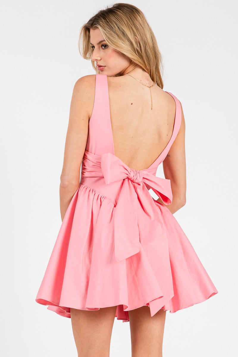 Back Tie A Line Mini Dress