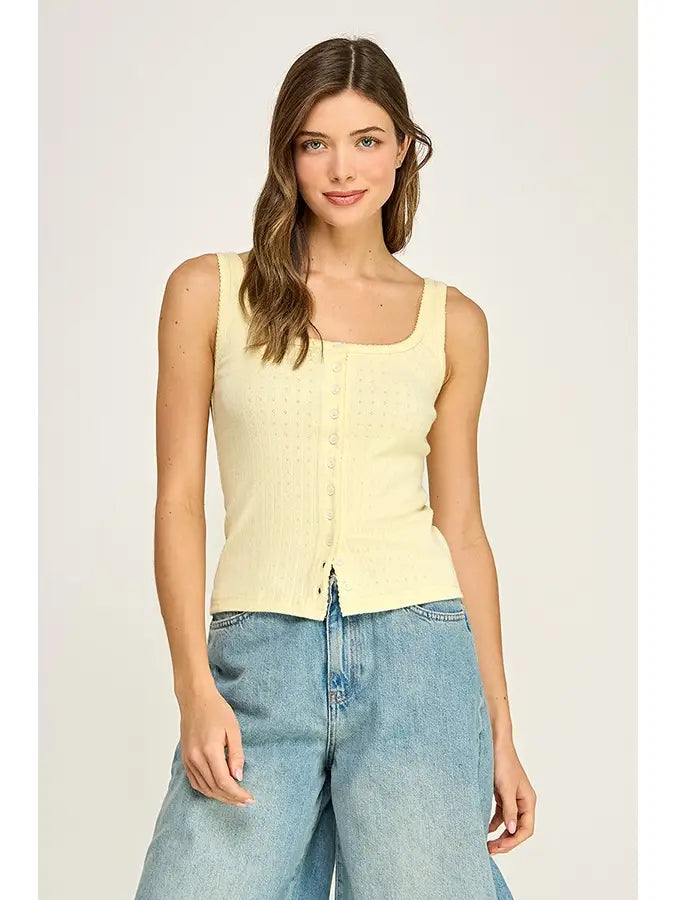 Button Down Square Neck Tank